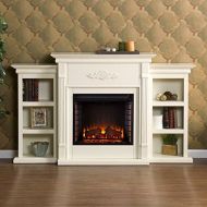 SEI Furniture Tennyson Electric Bookcases Fireplace, Ivory