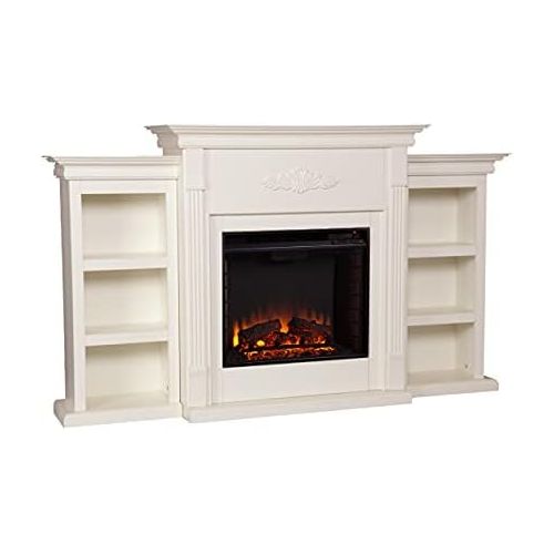  SEI Furniture Tennyson Electric Bookcases Fireplace, Ivory