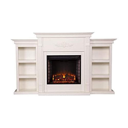  SEI Furniture Tennyson Electric Bookcases Fireplace, Ivory