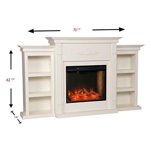  SEI Furniture Tennyson Electric Bookcases Fireplace, Ivory