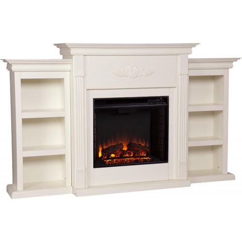  SEI Furniture Tennyson Electric Bookcases Fireplace, Ivory