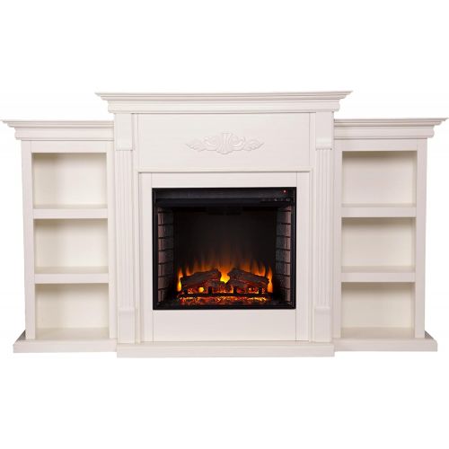  SEI Furniture Tennyson Electric Bookcases Fireplace, Ivory