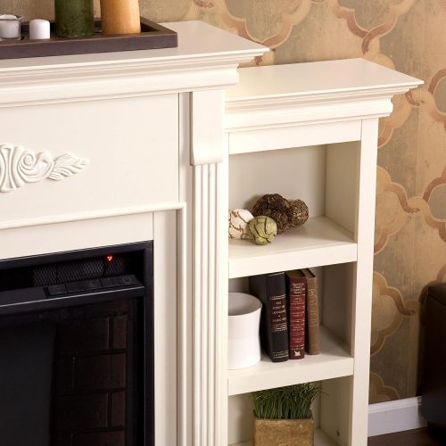  SEI Furniture Tennyson Electric Bookcases Fireplace, Ivory