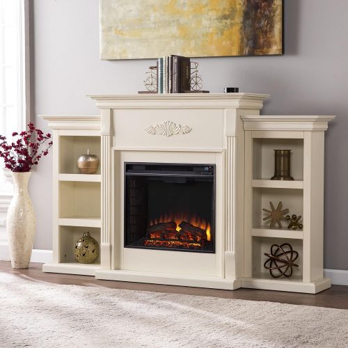  SEI Furniture Tennyson Electric Bookcases Fireplace, Ivory