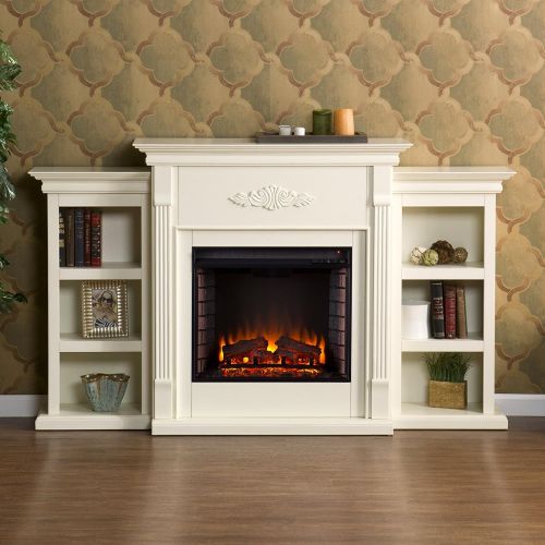  SEI Furniture Tennyson Electric Bookcases Fireplace, Ivory