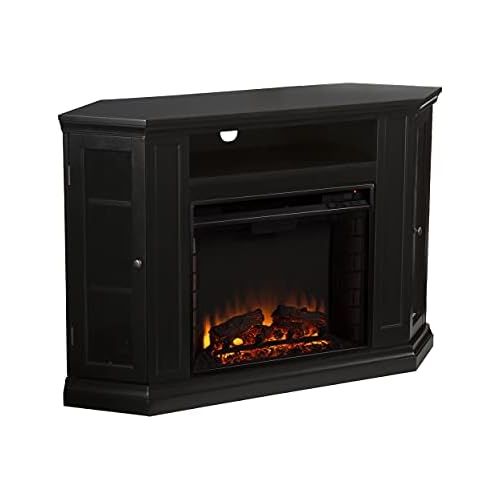  SEI Furniture Claremont Convertible Electric Storage Corner Fireplace, Black