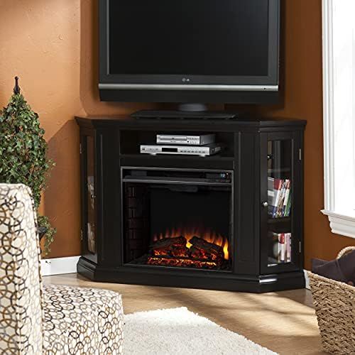  SEI Furniture Claremont Convertible Electric Storage Corner Fireplace, Black