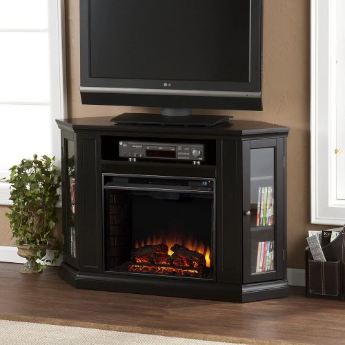  SEI Furniture Claremont Convertible Electric Storage Corner Fireplace, Black