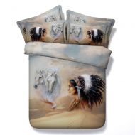 SEIAOING 3D Printed Indian Horse Girl Duvet Cover Cal King Size Bedding Sets Coverlet Bedspreads Cover for Bed 3PC Cotton/Polyester Home Textiles 3D Bed Cover