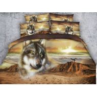 SEIAOING 3D Desert Wolf Duvet Cover Set Twin Full Queen King Cal King Size Bedspreads Animal Bedding Sets Sunset Pillow Covers Adults Teens Boys Bed Linens Home Decoration 3PC (Ful