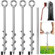 SELEWARE Heavy Duty Ground Anchors Tent Stakes Set of 4 Camping Stakes Trampoline Anchors Dog Tie Out Stakes, Twist Rod Included Easy Connection