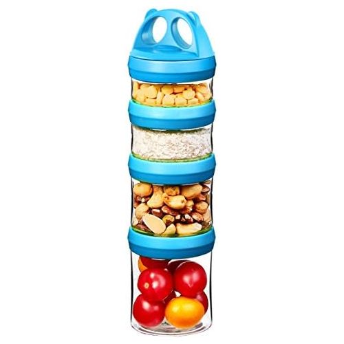  [아마존베스트]SELEWARE Portable and Stackable 4-Piece Twist Lock Panda Storage Jars Snack Container to Contain...