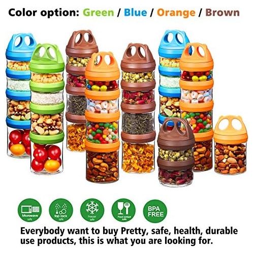  [아마존베스트]SELEWARE Portable and Stackable 4-Piece Twist Lock Panda Storage Jars Snack Container to Contain...