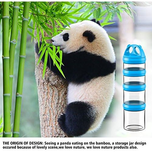  [아마존베스트]SELEWARE Portable and Stackable 4-Piece Twist Lock Panda Storage Jars Snack Container to Contain...