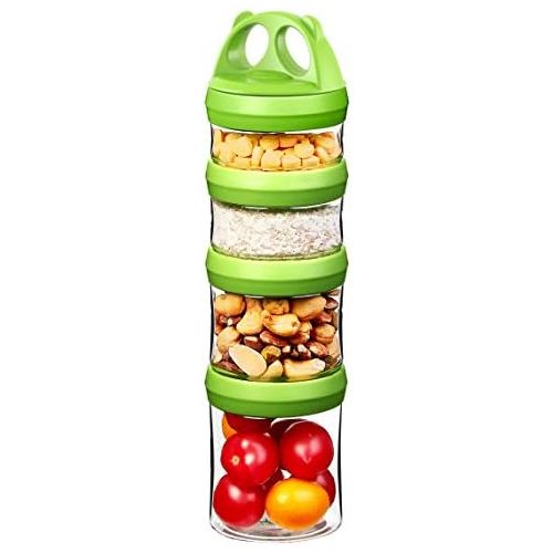  [아마존베스트]SELEWARE Portable and Stackable 4-Piece Twist Lock Panda Storage Jars Snack Container to Contain...