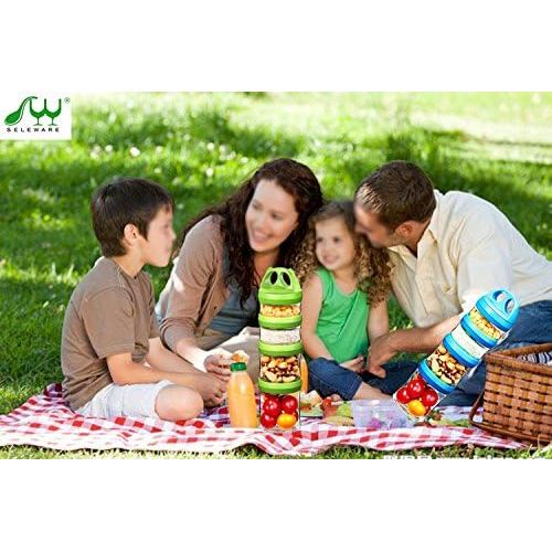  [아마존베스트]SELEWARE Portable and Stackable 4-Piece Twist Lock Panda Storage Jars Snack Container to Contain...