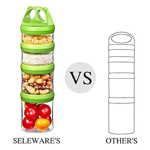  [아마존베스트]SELEWARE Portable and Stackable 4-Piece Twist Lock Panda Storage Jars Snack Container to Contain...