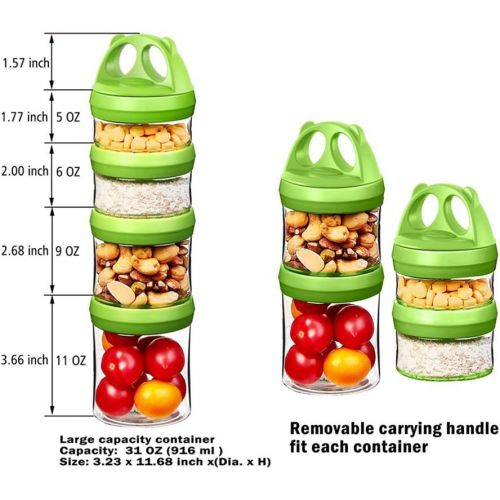  [아마존베스트]SELEWARE Portable and Stackable 4-Piece Twist Lock Panda Storage Jars Snack Container to Contain...