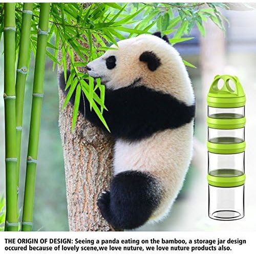  [아마존베스트]SELEWARE Portable and Stackable 4-Piece Twist Lock Panda Storage Jars Snack Container to Contain...