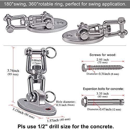  SELEWARE 1133KG Kapazitat SUS304 Edelstahl 360° Drehen Deckenhaken Schaukel, Schaukelhaken, Befestigung Schaukel, aufhangung haken mit Schraube fuer Beton Holz Sets Spielplatz Veranda Sitz T