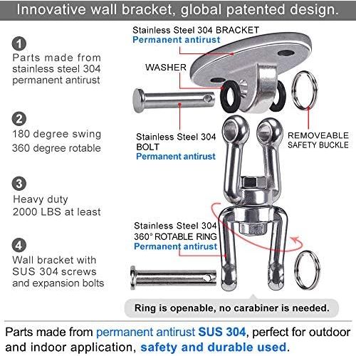  SELEWARE 1133KG Kapazitat SUS304 Edelstahl 360° Drehen Deckenhaken Schaukel, Schaukelhaken, Befestigung Schaukel, aufhangung haken mit Schraube fuer Beton Holz Sets Spielplatz Veranda Sitz T
