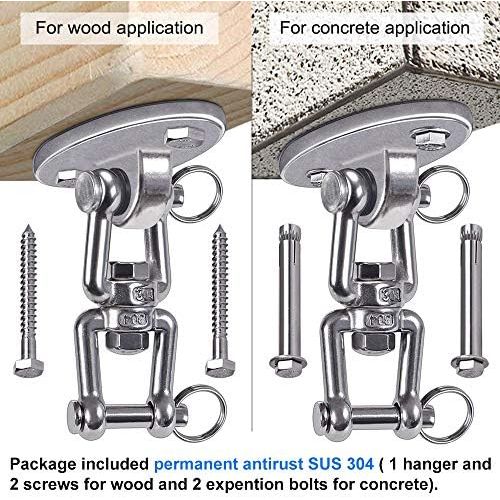  SELEWARE 1133KG Kapazitat SUS304 Edelstahl 360° Drehen Deckenhaken Schaukel, Schaukelhaken, Befestigung Schaukel, aufhangung haken mit Schraube fuer Beton Holz Sets Spielplatz Veranda Sitz T