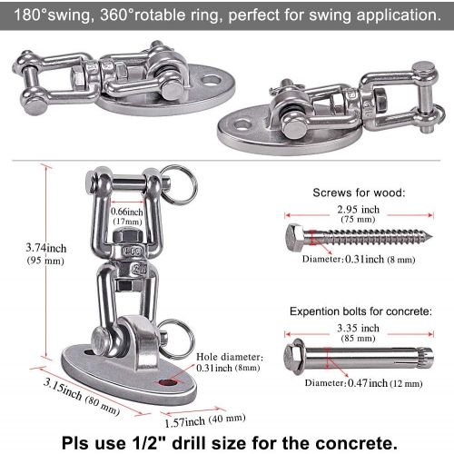  SELEWARE 1133KG Kapazitat SUS304 Edelstahl 360° Drehen Deckenhaken Schaukel, Schaukelhaken, Befestigung Schaukel, aufhangung haken mit Schraube fuer Beton Holz Sets Spielplatz Veranda Sitz T