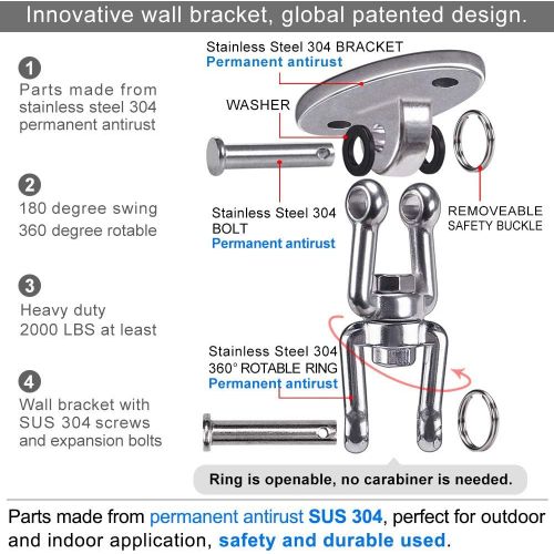  SELEWARE 1133KG Kapazitat SUS304 Edelstahl 360° Drehen Deckenhaken Schaukel, Schaukelhaken, Befestigung Schaukel, aufhangung haken mit Schraube fuer Beton Holz Sets Spielplatz Veranda Sitz T