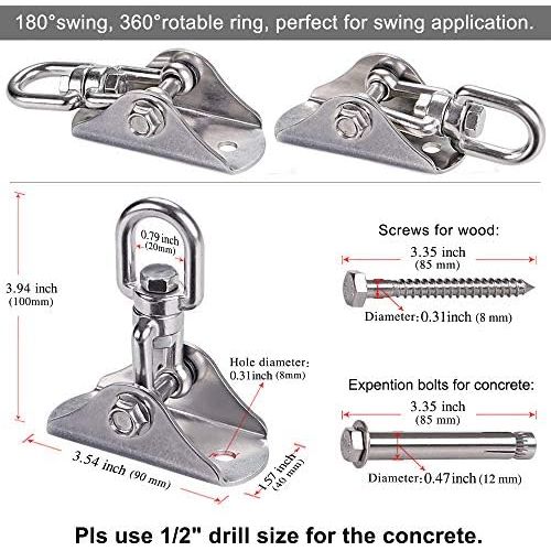  SELEWARE 450KG Kapazitat SUS304 Edelstahl 360° Drehen Deckenhaken Schaukel, Schaukelhaken, Befestigung Schaukel, aufhangung haken mit Schraube fuer Beton Holz Sets Spielplatz Veranda Sitz Tr