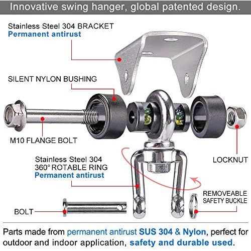  SELEWARE 450KG Kapazitat Edelstahl 360° Drehen Leise Deckenhaken Schaukel, Schaukelhaken, Befestigung Schaukel, aufhangung haken mit Schraube fuer Beton Holz Sets Spielplatz Veranda Sitz Tra