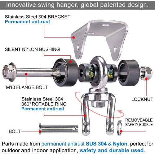  SELEWARE 450KG Kapazitat Edelstahl 360° Drehen Leise Deckenhaken Schaukel, Schaukelhaken, Befestigung Schaukel, aufhangung haken mit Schraube fuer Beton Holz Sets Spielplatz Veranda Sitz Tra