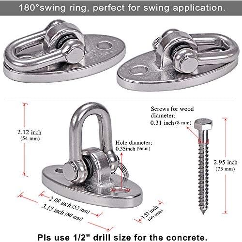  SELEWARE 2 Stueck 2000 lb Kapazitat Edelstahl 180 ° Schaukelaufhanger, Hochleistungsschaukelhaken fuer Betondecke aus Holz, Aufhangebeschlage fuer Veranda Yoga Trapezspielplatz Hangem