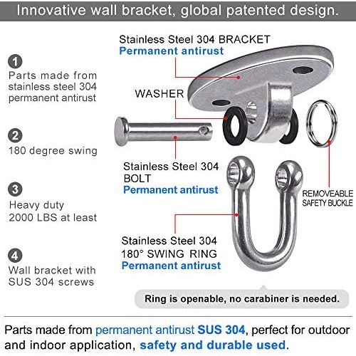  SELEWARE 2 Stueck 2000 lb Kapazitat Edelstahl 180 ° Schaukelaufhanger, Hochleistungsschaukelhaken fuer Betondecke aus Holz, Aufhangebeschlage fuer Veranda Yoga Trapezspielplatz Hangem