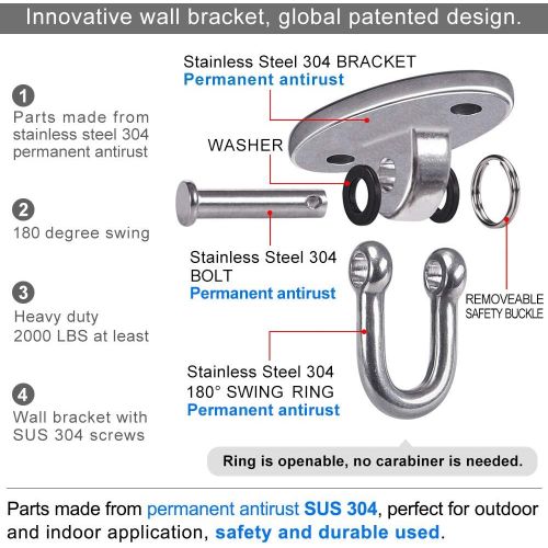  SELEWARE 2 Stueck 2000 lb Kapazitat Edelstahl 180 ° Schaukelaufhanger, Hochleistungsschaukelhaken fuer Betondecke aus Holz, Aufhangebeschlage fuer Veranda Yoga Trapezspielplatz Hangem