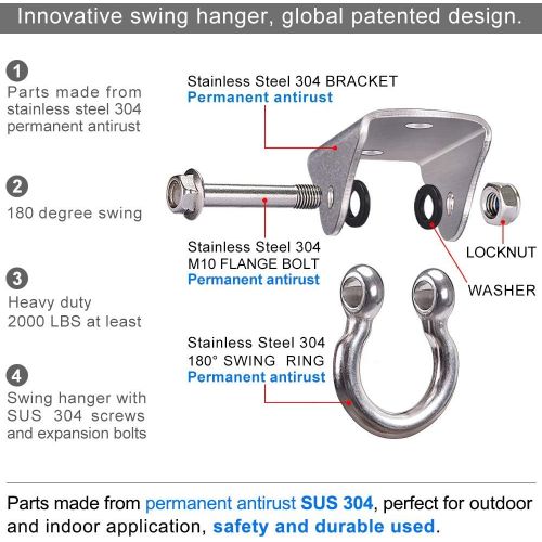  SELEWARE Innovative 450KG Kapazitat SUS304 Edelstahl Schwerlast Deckenhaken, Schaukelhaken, Aufhangung Haken mit Schrauben fuer wand holz beton Yoga hangesessel boxsack hangematte s