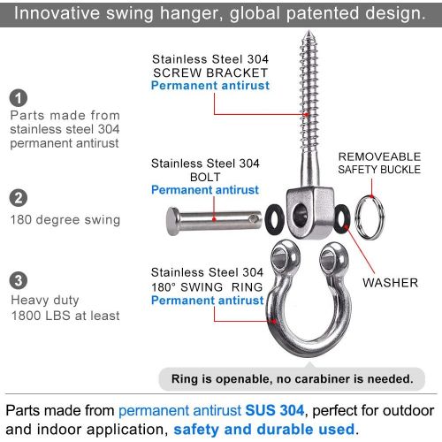  SELEWARE 450 kg capacity stainless steel 360° rotation quiet ceiling hook swing, swing hook, mounting swing, hanging hook with screw for concrete wood sets, playground veranda seat, trapeze