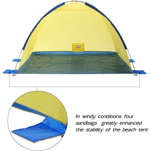  SEMOO Beach Tent Pop Up Beach Sun Shelter Anti-UV Portable Sunshade Tent with Carrying Bag, Tent Stakes, 4Sand Pockets for Outdoor Activities Beach Traveling Family Adults