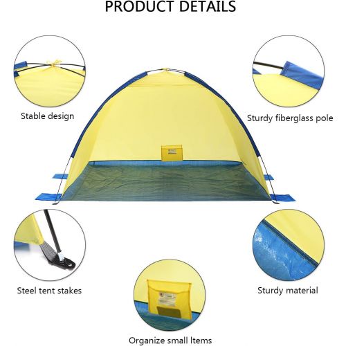  SEMOO Beach Tent Pop Up Beach Sun Shelter Anti-UV Portable Sunshade Tent with Carrying Bag, Tent Stakes, 4Sand Pockets for Outdoor Activities Beach Traveling Family Adults