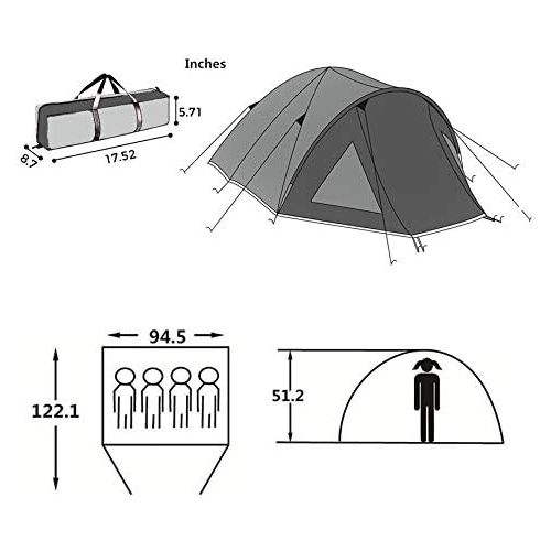  SEMOO 3 Person Camping Tents 4-Season Double Layers Lightweight Family Tent Easy Setup for Backpacking Hiking Traveling