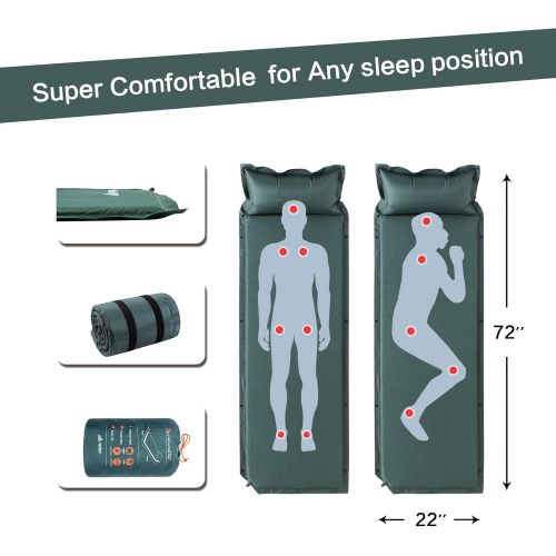  SEMOO Self-Inflating Camping Sleeping Pads Lightweight Comfort 1.2 Inch Thick Water Repellent Coating Mats Great for Indoor Outdoor Backpacking Hiking