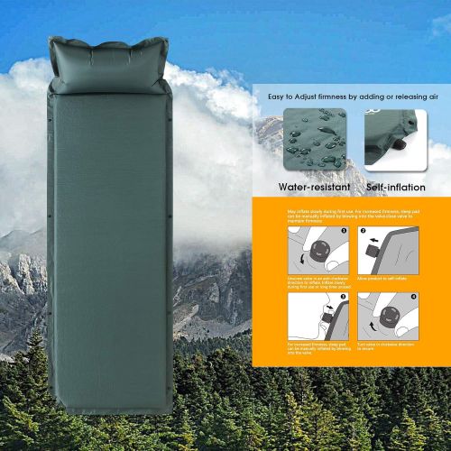  SEMOO Self-Inflating Camping Sleeping Pads Lightweight Comfort 1.2 Inch Thick Water Repellent Coating Mats Great for Indoor Outdoor Backpacking Hiking