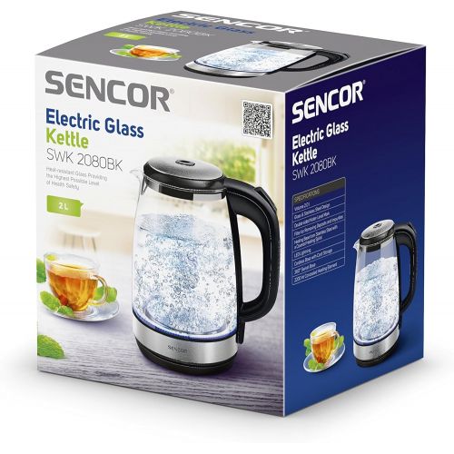  Sencor SWK 2080BK, Glas-Wasserkocher, 2 l, Glass, 2 liters, Silber, Schwarz