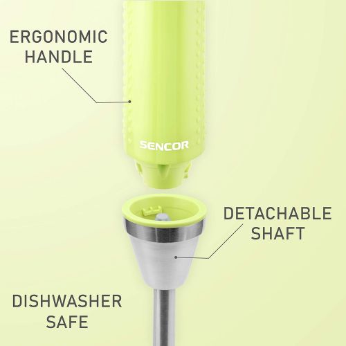  Sencor Extra Slim and Quiet Stainless Steel Hand Blender with 17 oz. Beaker, 1.65 Inches, Lime Green