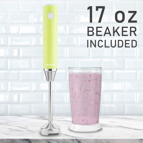  Sencor Extra Slim and Quiet Stainless Steel Hand Blender with 17 oz. Beaker, 1.65 Inches, Lime Green