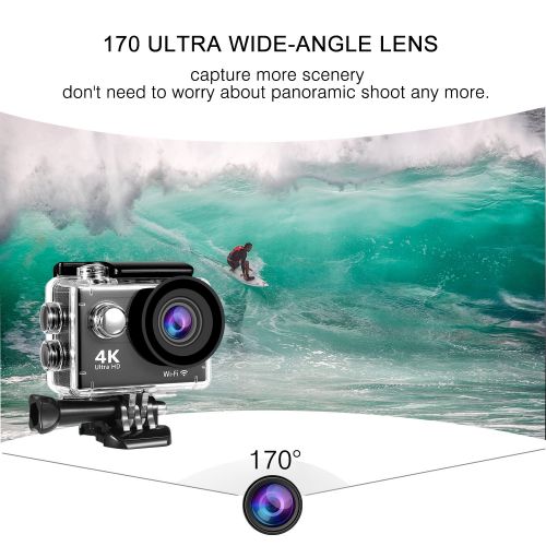  SENDOW 4K WiFi Sports Action Camera 170° Wide-Angle 30M Waterproof Sport DV Camera with Remote Control, Various Shooting Mode, Loop Recording, Full Accessories Kit