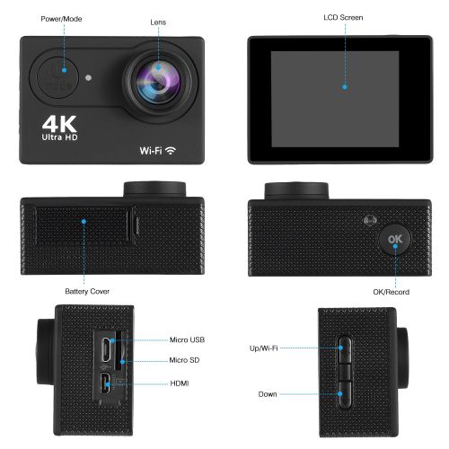  SENDOW 4K WiFi Sports Action Camera 170° Wide-Angle 30M Waterproof Sport DV Camera with Remote Control, Various Shooting Mode, Loop Recording, Full Accessories Kit