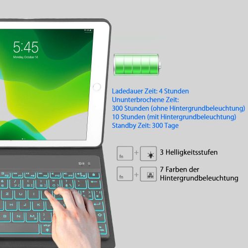  [아마존베스트]SENGBIRCH Keyboard Case for iPad 10.2 2020 (iPad 8th Gen.) & iPad 2019 (iPad 7th Gen.), Illuminated Keyboard Case (QWERTZ Layout) for iPad 8/7 Generation, iPad Air 3 2019 and iPad