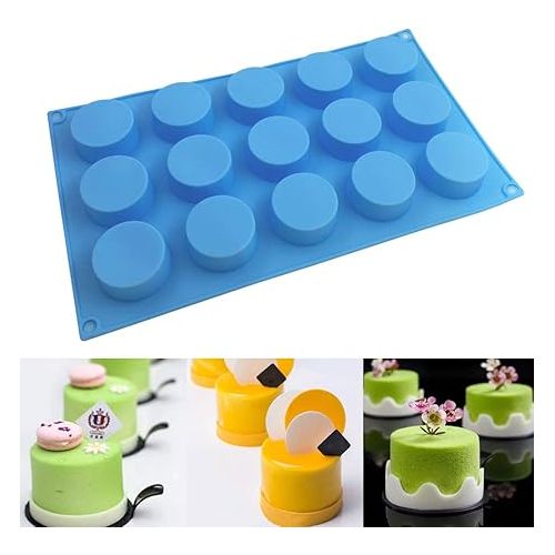  SENHAI 3 Pcs 15 Holes Cylinder Silicone Molds for Making Chocolate Candy Soap Muffin Brownie Cake Pudding Baking - Purple Blue Pink