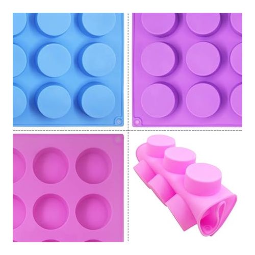  SENHAI 3 Pcs 15 Holes Cylinder Silicone Molds for Making Chocolate Candy Soap Muffin Brownie Cake Pudding Baking - Purple Blue Pink