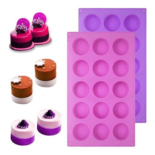  SENHAI 3 Pcs 15 Holes Cylinder Silicone Molds for Making Chocolate Candy Soap Muffin Brownie Cake Pudding Baking - Purple Blue Pink